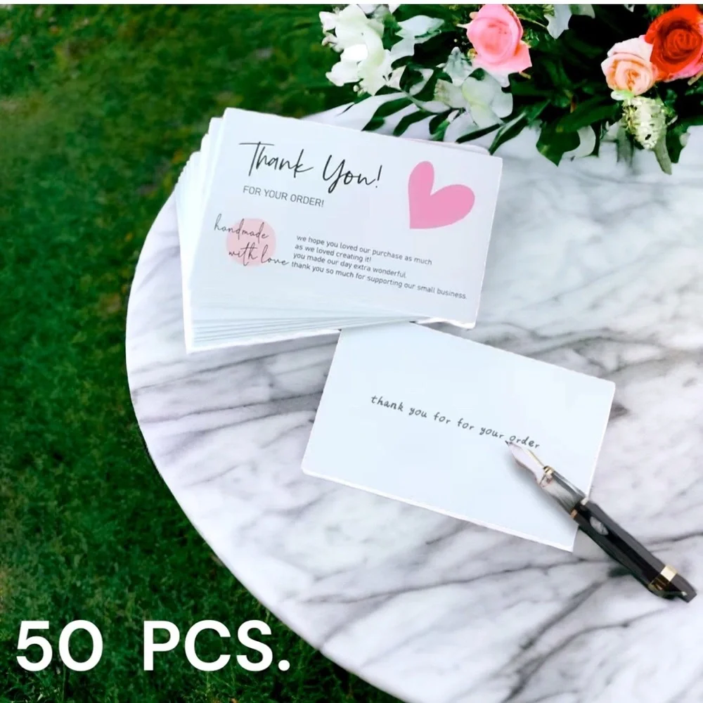 50 Cards, Thank You Handmade with Love, Cards 3.5” X 2”